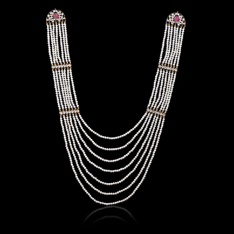 unique necklaces for women-Silver Mountain 925 Silver Long Multi Layer gold plated Kundan & Pearl Necklace