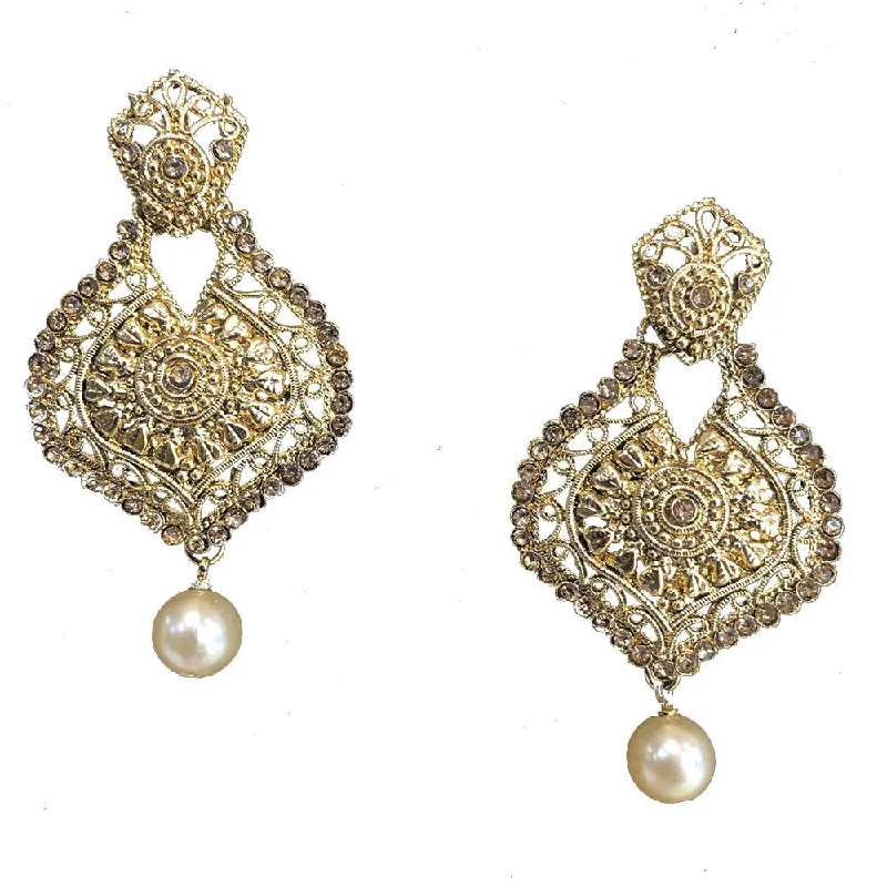 silver drop earrings for women-Shreeji Brown Austrian Stone Gold Plated Dangler Earrings - SE_314