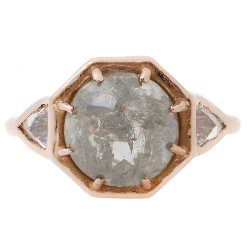 handmade rings for women-Gray Diamond Rose Gold Ring