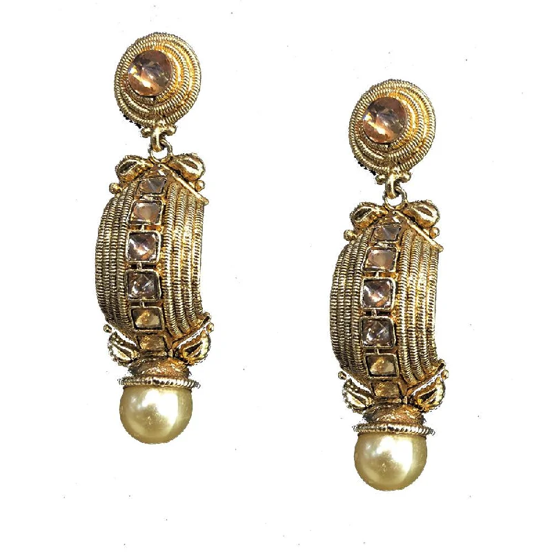 colorful gemstone earrings for women-Shreeji Brown Austrian Stone Gold Plated Dangler Earrings - SE_325