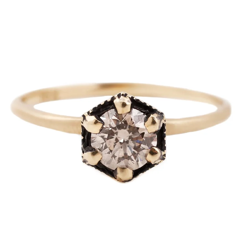 adjustable rings for women-Brown Diamond Hexagon Ring, .5ct