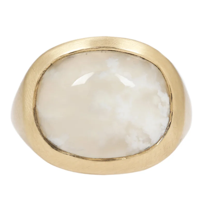 gemstone cluster rings for women-White Plume Agate Slab Ring