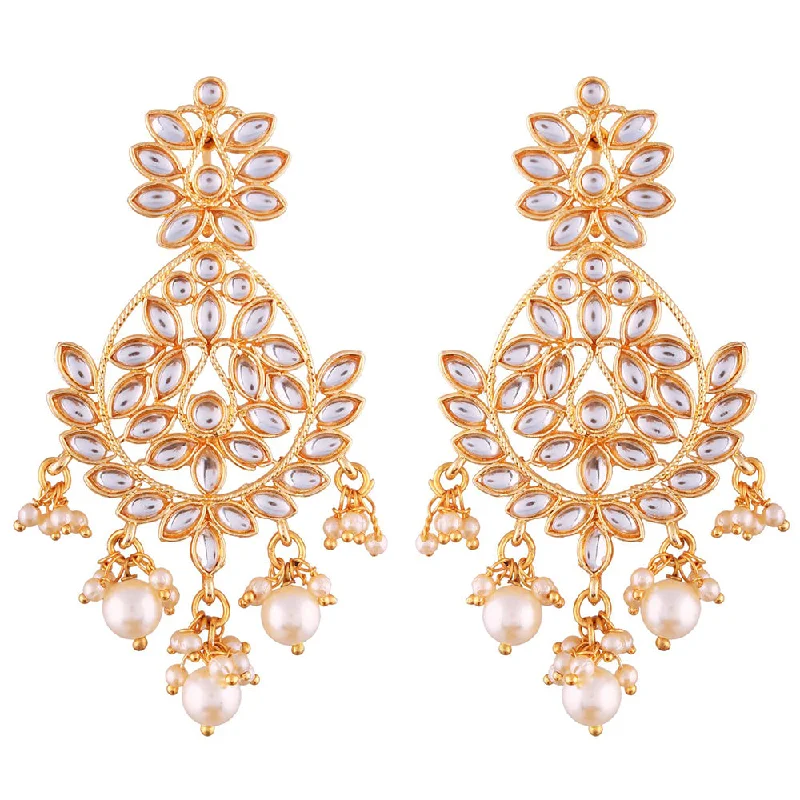 silver chandelier earrings for women-Etnico Gold Plated Zinc Alloy Kundan Stone Earrings For Women's, Gold(E2465W)