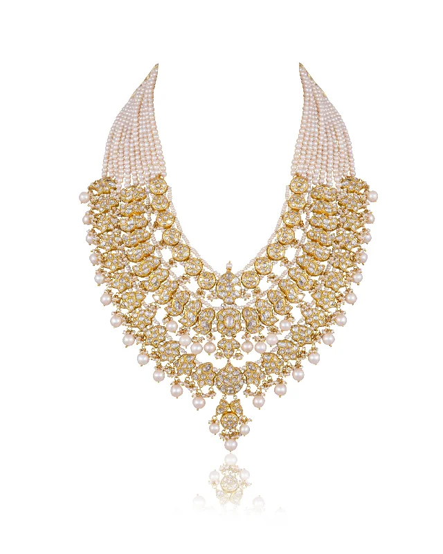 layered gold necklaces for women-Zonia Polki Long Necklace