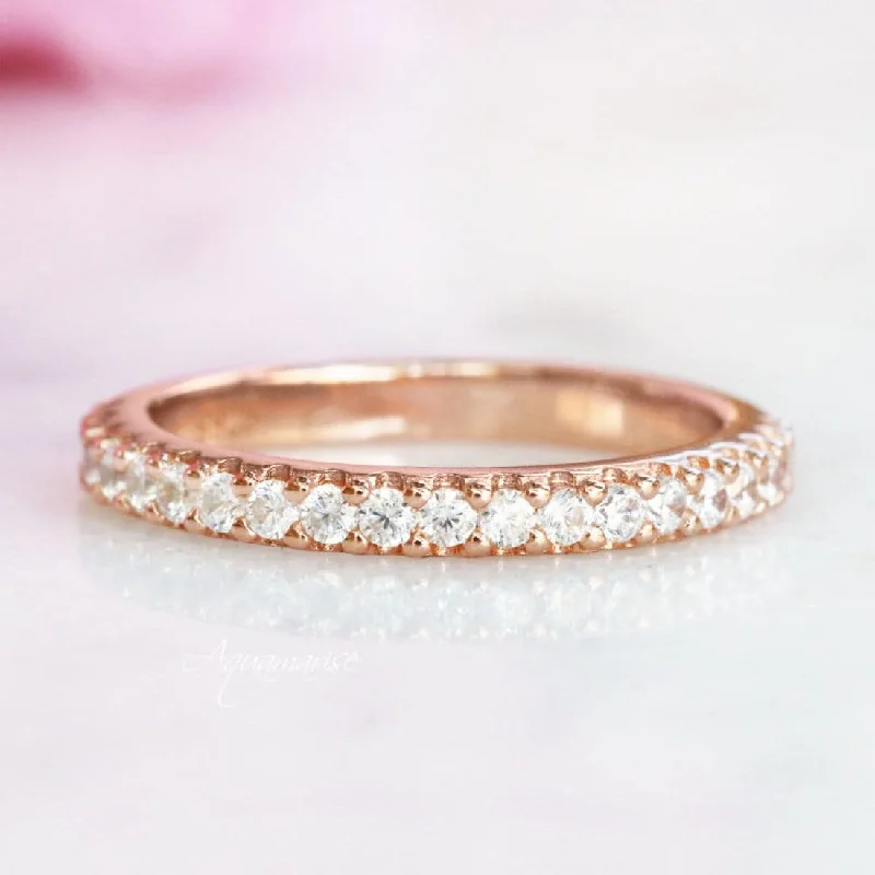 yellow gold engagement rings with diamonds for women-Simulated Diamond Wedding Band - 14K Rose Gold Vermeil