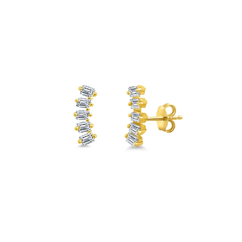 crystal drop earrings for women-Dainty Baguette Ear Crawler