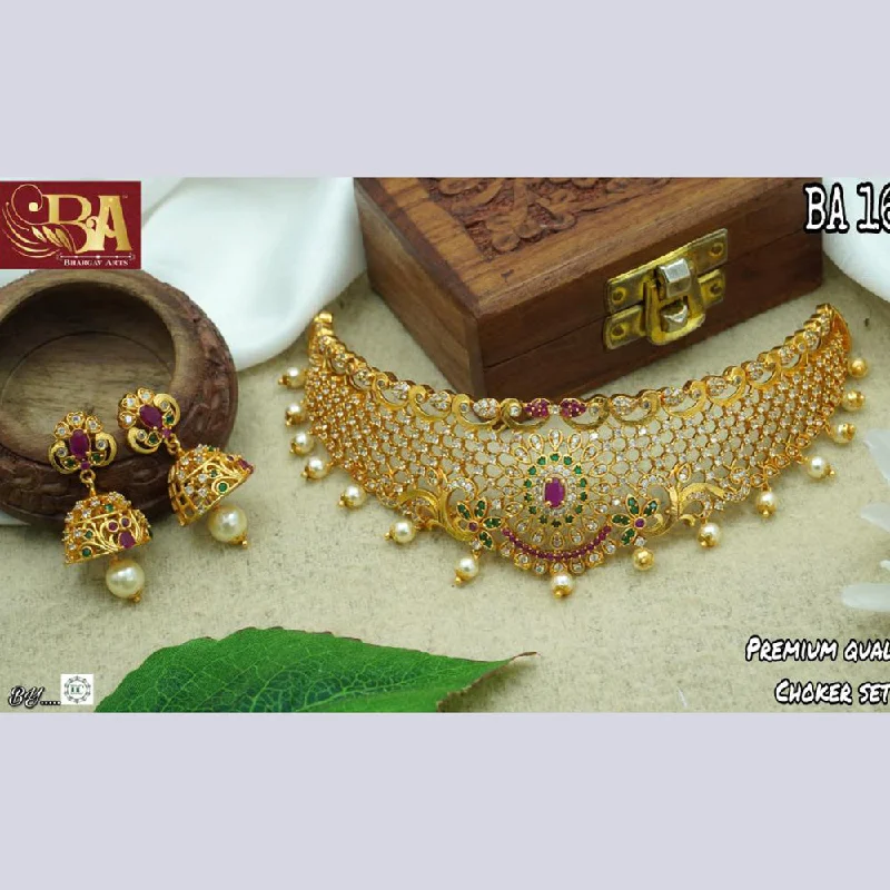 bold necklaces for women-Bhargav Arts Gold Plated AD Stone Necklace Set