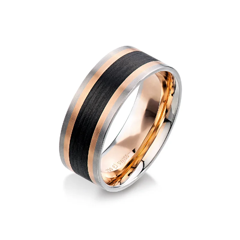 birthstone engagement rings for women-Carbon Fiber and Two Tone Gold Wedding Band