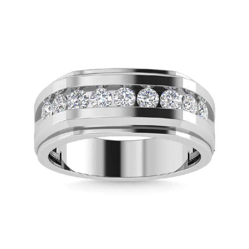 engagement rings with sapphires for women-Diamond 1 Ct.Tw.Mens Wedding Band in 14K White Gold