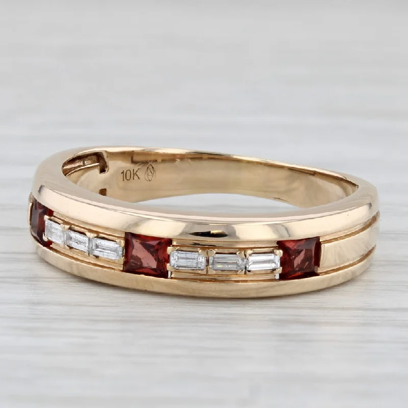 diamond engagement rings for brides-0.50ctw Diamond Garnet Ring 10k Yellow Gold Men's Wedding Band Size 10.75