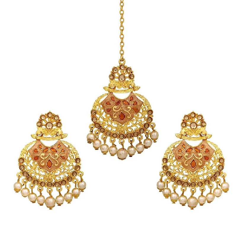 dangling earrings for women-Mahi Traditional Dangler Pearl and Meenakari Work Maang Tikka and Earrings Set for Women (CO1105208G)