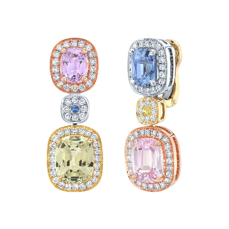 customized earrings for women-Multi-color Sapphire and Diamond Earrings