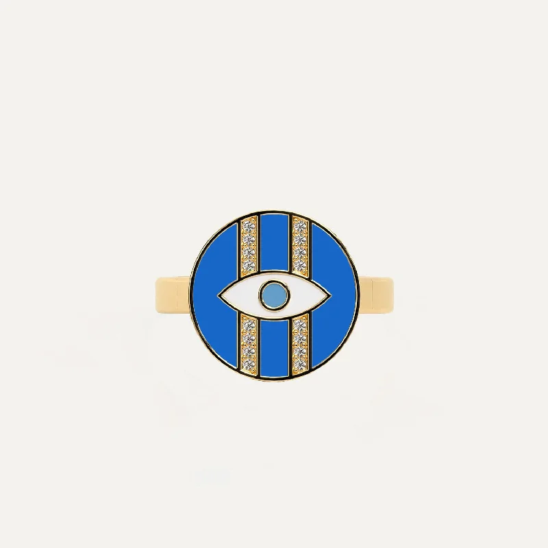 wide gold rings for women-Guardian Diamond Double-Stripe Evil Eye Ring