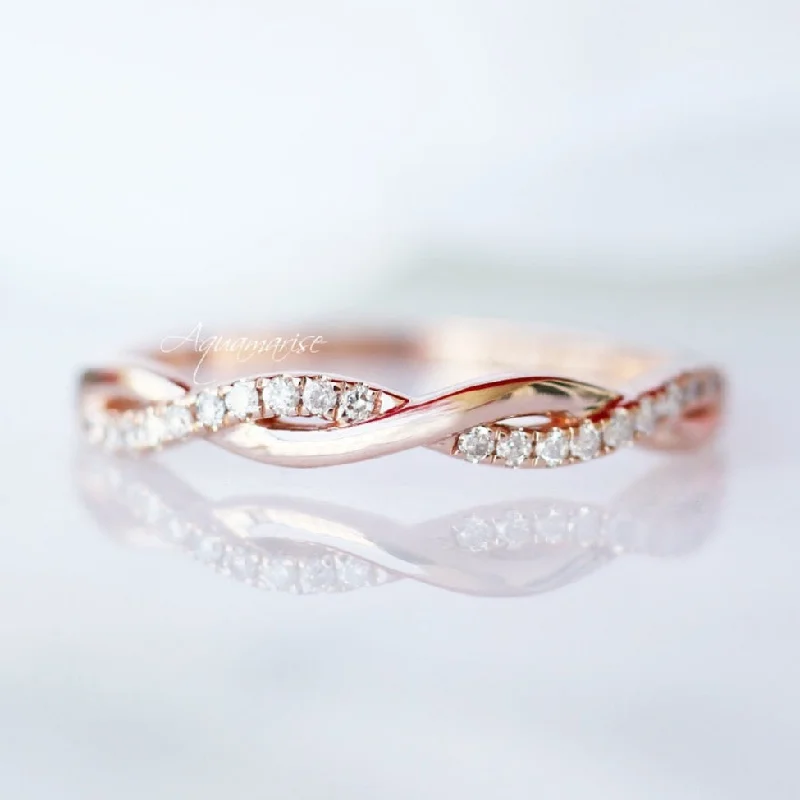 platinum engagement rings for women-Petite Twisted Vine Diamond Wedding Band- 10K 14K 18K Solid Rose Gold