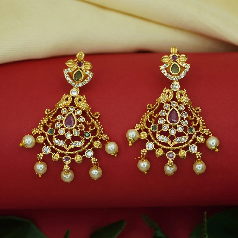 dangle earrings for women-Diksha Collection Gold Plated Pota Stone Dangler Earrings