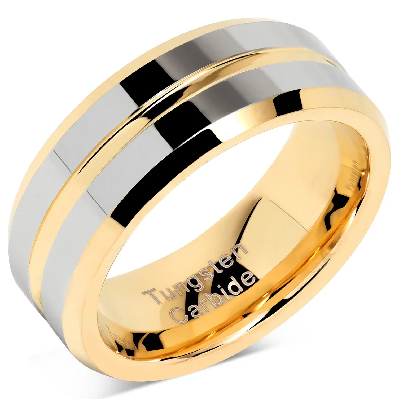 modern engagement rings for women-100S JEWELRY Tungsten Rings for Mens Wedding Bands Gold Silver Two Tone Grooved Center Line Size 6-16