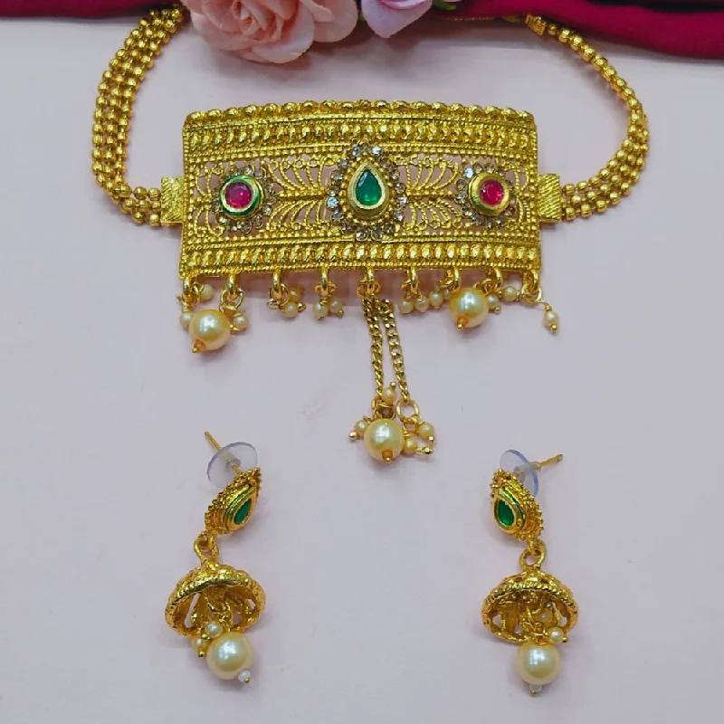 vintage pendant necklaces for women-Manisha Jewellery Gold Plated Choker Necklace Set