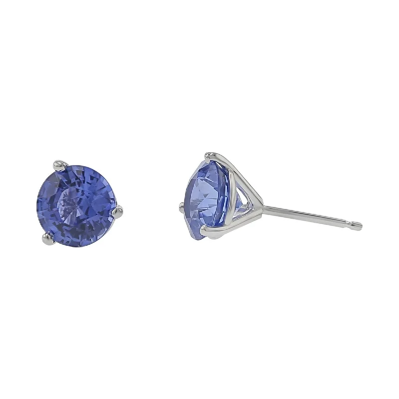 flower earrings for women-18K White Gold Sri Lankan Sapphire Stud Earrings