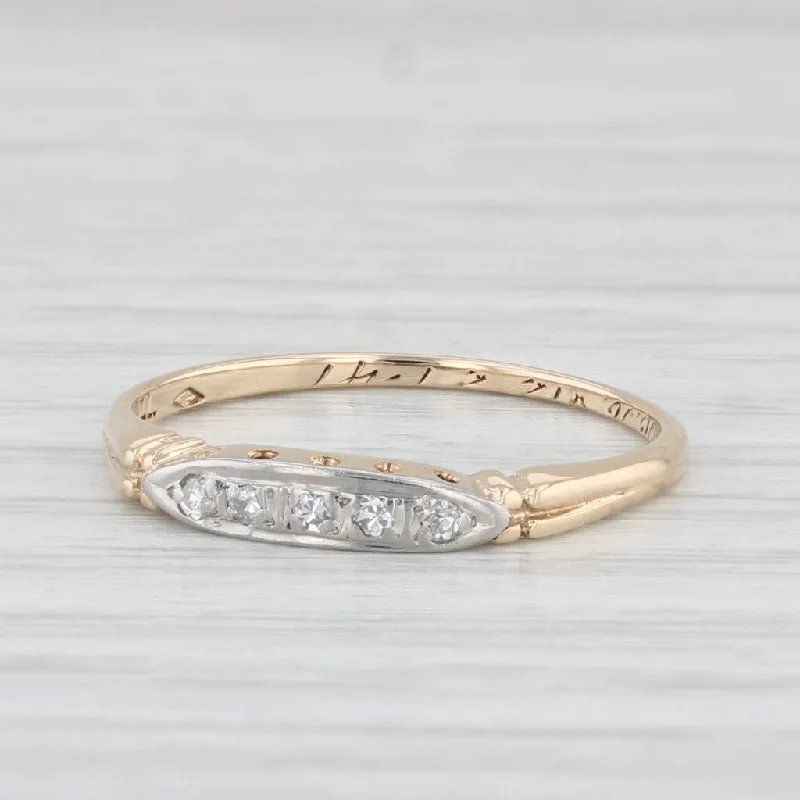 custom engagement rings with initials for women-Vintage Diamond Wedding Band 14k Yellow Gold Palladium Size 6.25 Stackable Ring