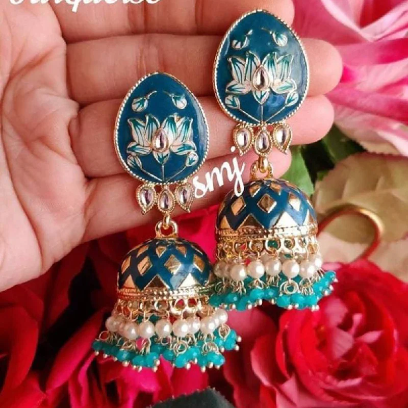 custom earrings for women-Manisha Jewellery Gold Plated Meenakari Jhumki Earrings