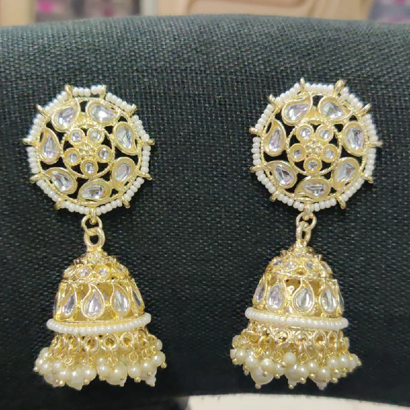 silver drop earrings for women-Shreeji Gold Plated Kundan Stone Jhumki Earrings