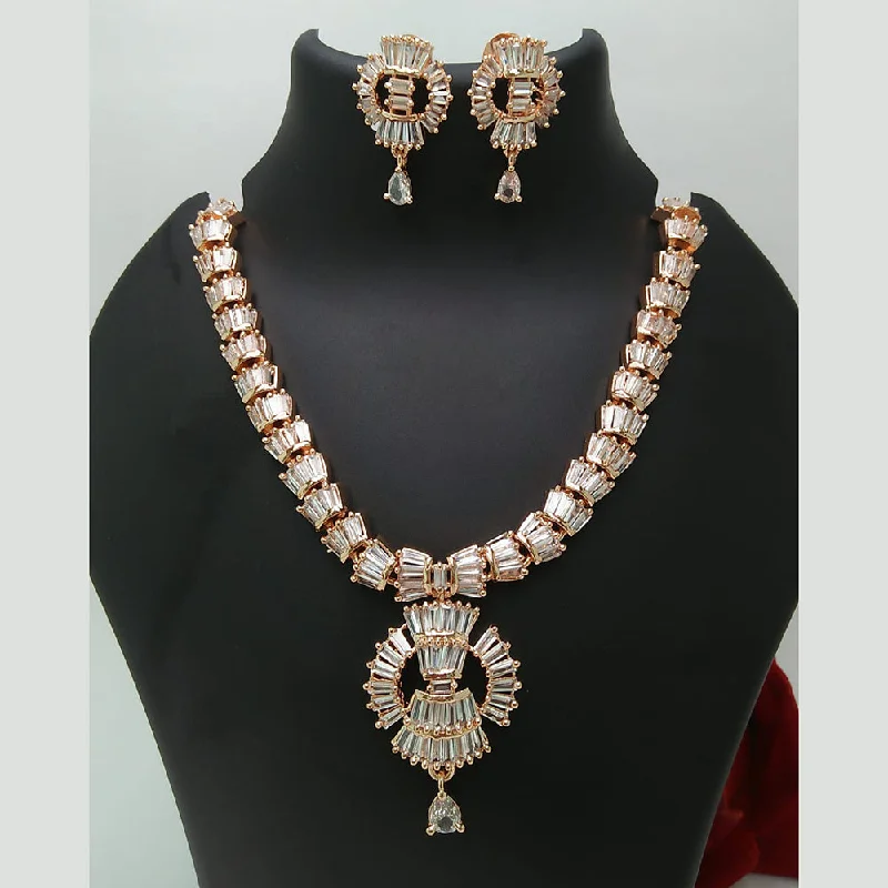 trendy choker necklaces for women-Pooja Bangles Rose Gold Plated Crystal Stone Necklace Set