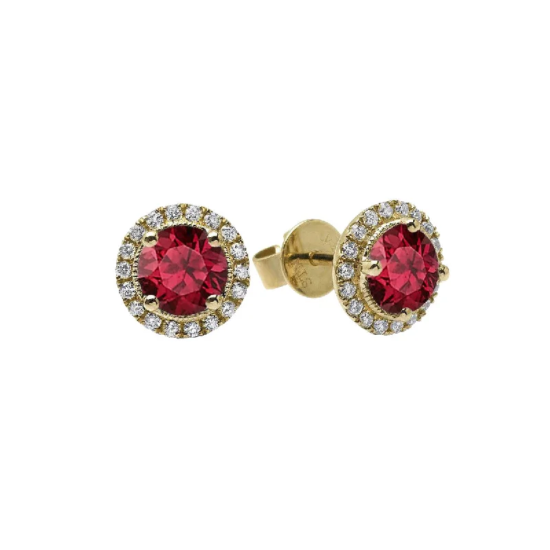 silver earrings for women-Ruby 14K Yellow Gold Stud Earrings with Diamonds