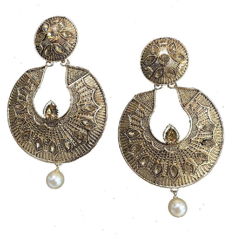 adjustable earrings for women-Shreeji Brown Kundan Gold Plated Dangler Earrings - SE_777