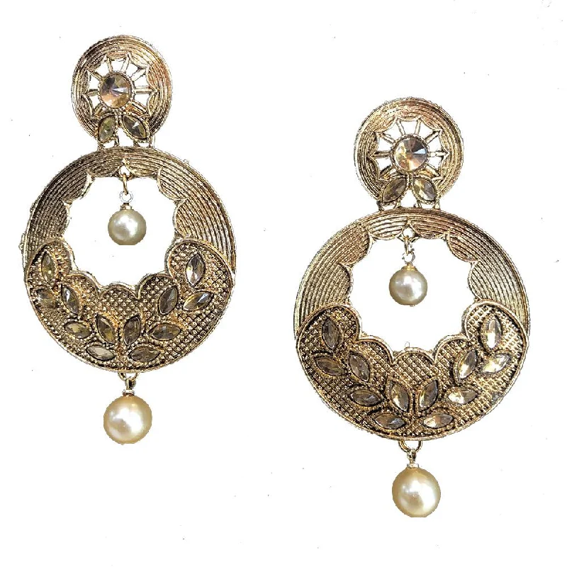 sterling silver stud earrings for women-Shreeji Brown Kundan Gold Plated Dangler Earrings - SE_778