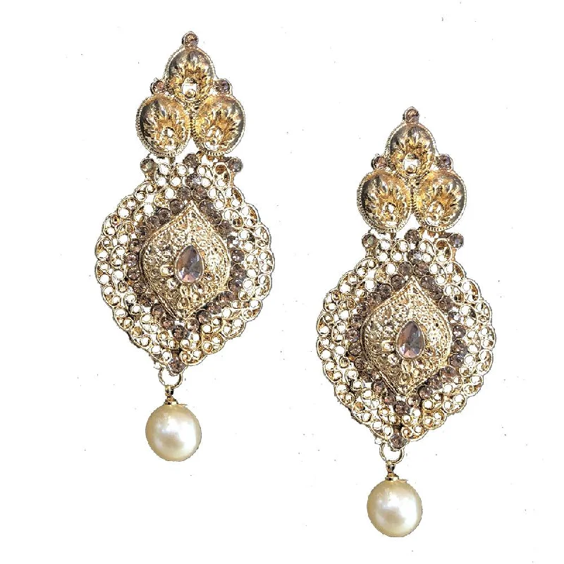 fine gold earrings for women-Shreeji Brown Austrian Stone Gold Plated Dangler Earrings - SE_494