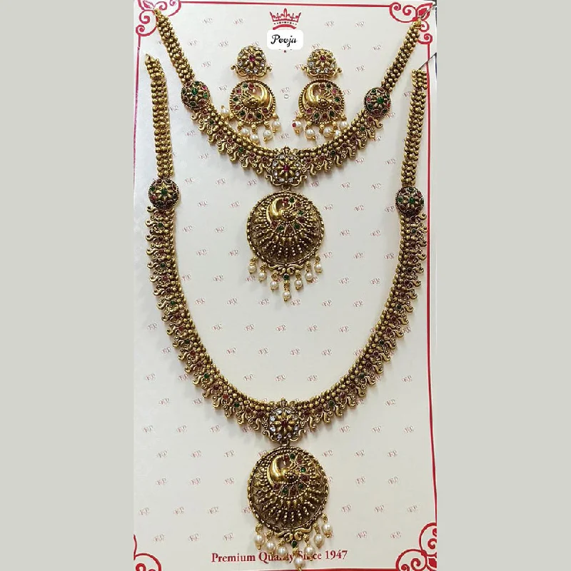 delicate pendant necklaces for women-Pooja Bangles Gold Plated Double Necklace Set