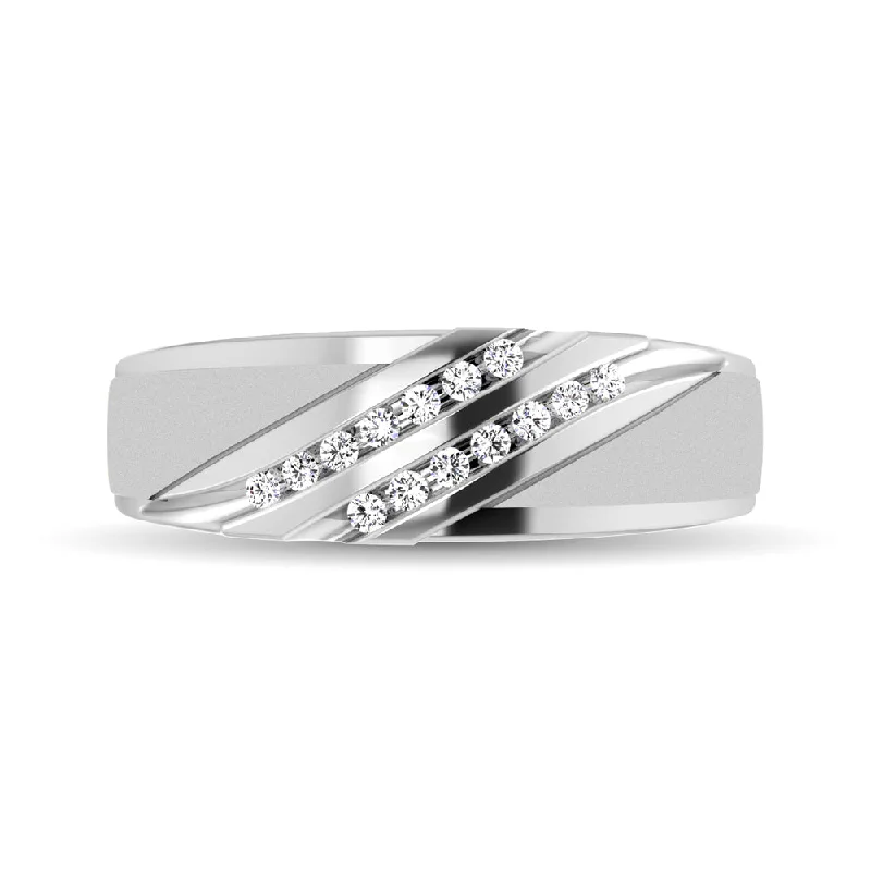 custom engagement rings with initials for women-Diamond Accent 1/5 Ctw Men's  Slant Wedding Band in 10K White Gold