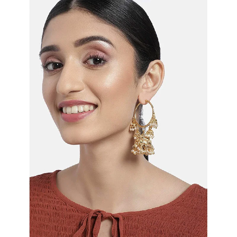 stud earrings for women-Etnico Golden Metal Gold Plated and Pearl Jhumki Earrings for Women and Girls(E2849)