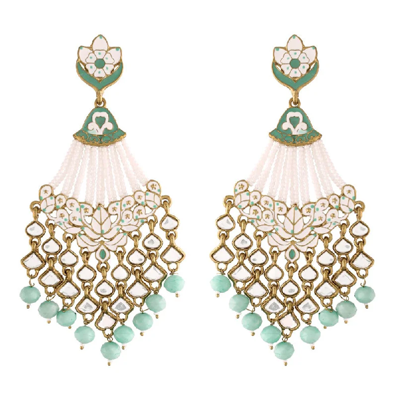 bold earrings for women-Etnico 18K Gold Plated Traditional Handcrafted Meena Work Earring Glided With Kundan & Pearls (E2792Sb)