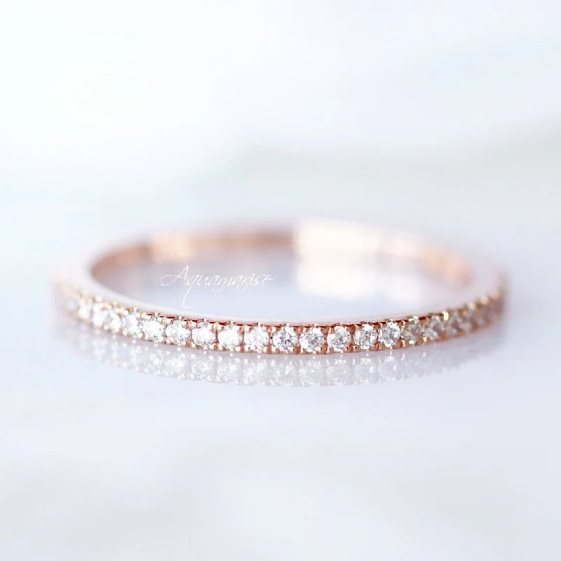 cushion cut engagement rings for women-1.5MM Petite Half Eternity Wedding Band- 10K/ 14K/ 18K Solid Rose Gold