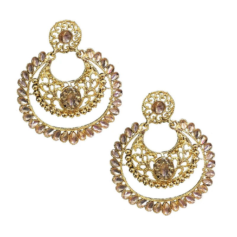 sapphire earrings for women-Shreeji Brown Kundan Gold Plated Dangler Earrings