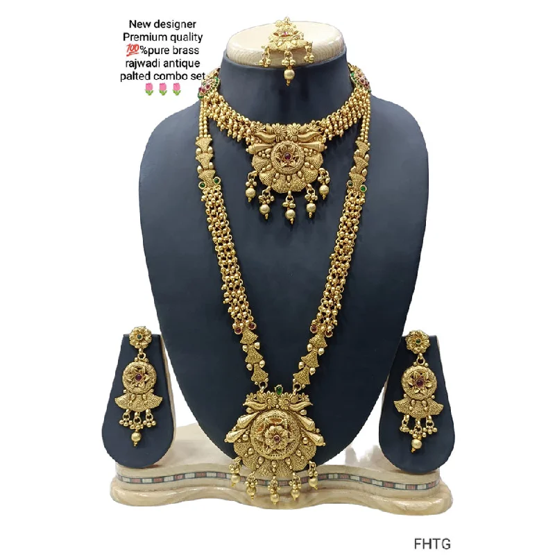 trendy gemstone necklaces for women-Manisha Jewellery Gold Plated Double Necklace Set