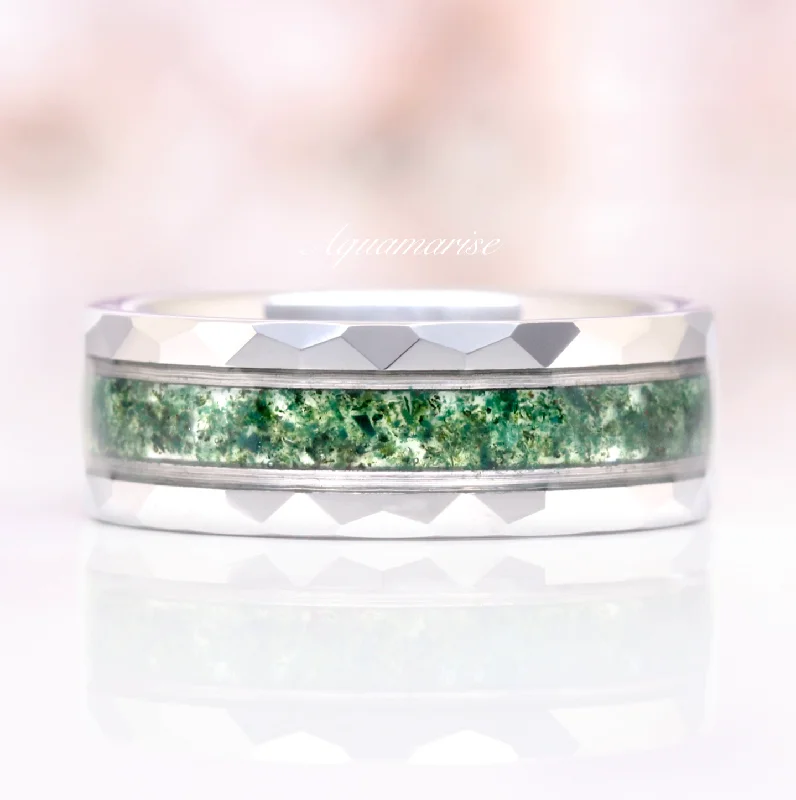 diamond engagement rings for brides-Moss Agate Wedding Band- 8MM Tungsten