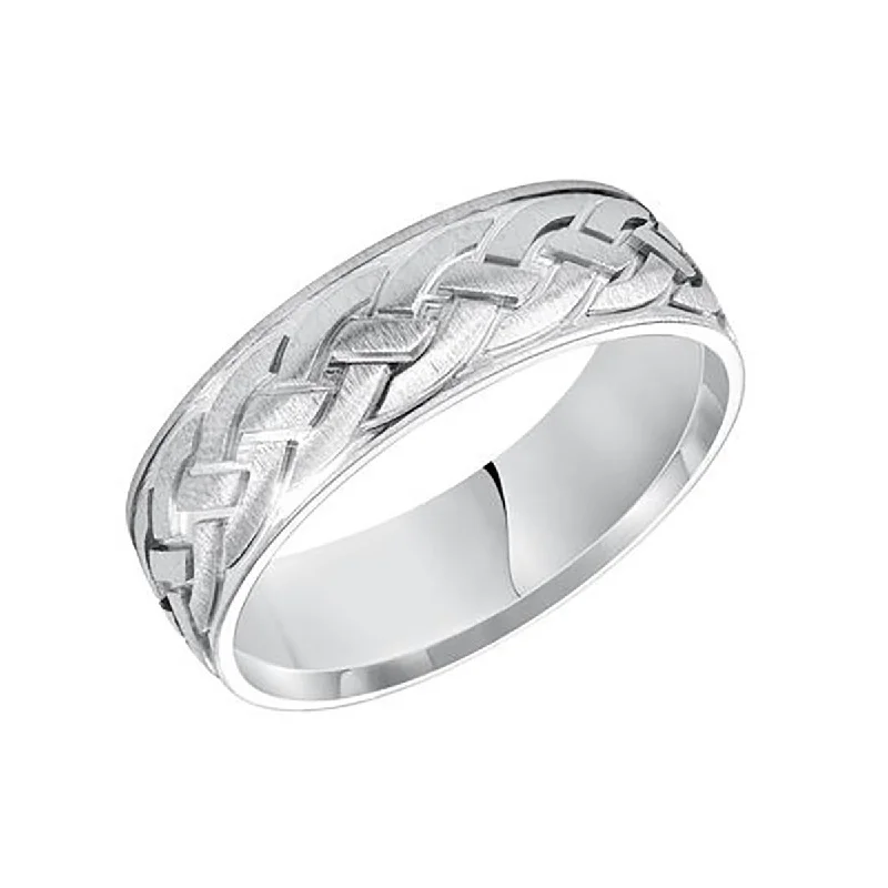 custom platinum engagement rings for women-18K White Gold Celtic Engraved Wedding Band