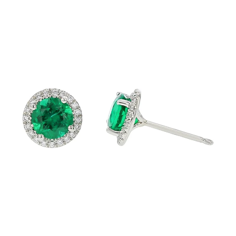 vintage hoop earrings for women-Emerald and Diamond Halo Stud Earrings