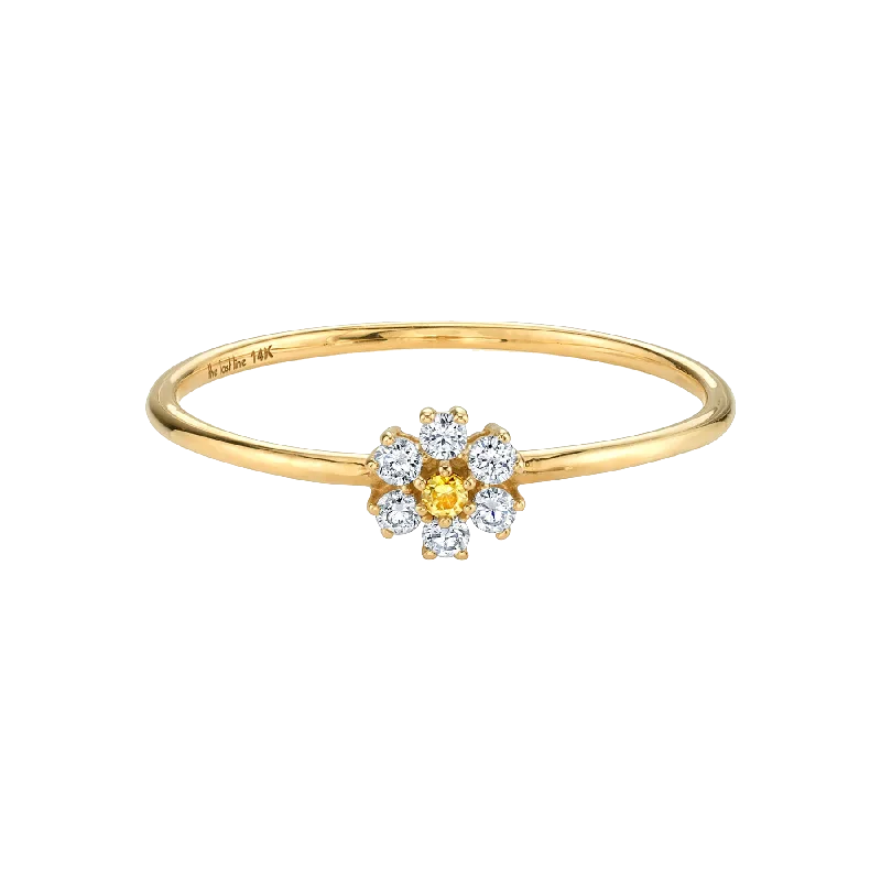 blue diamond rings for women-Mini Teddy Flower Ring - White Diamond / 14k Yellow Gold