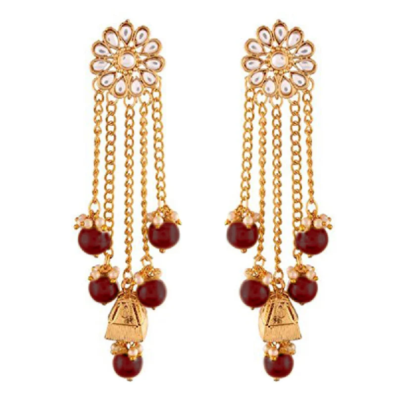 enamel earrings for women-Etnico 18K Gold Plated Traditional Kundan & Pearl Studded Earring Set for Women/Girls (E2606M)