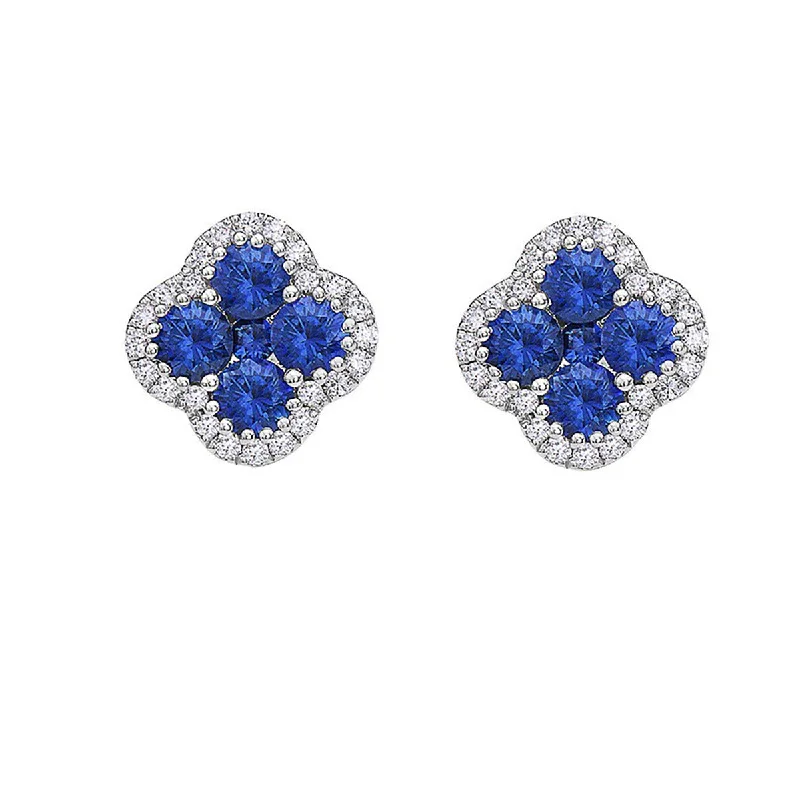 cute earrings for women-Precious Pastel Diamond and Sapphire Clover Earrings