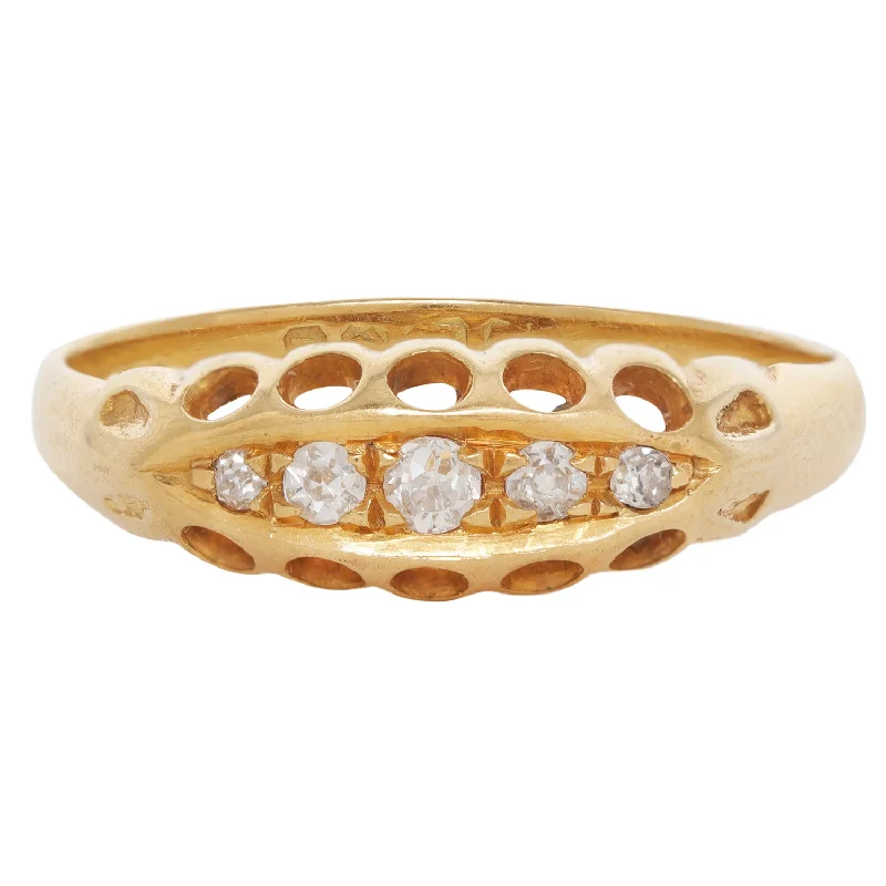 large stone rings for women-Five Diamond Boat Ring