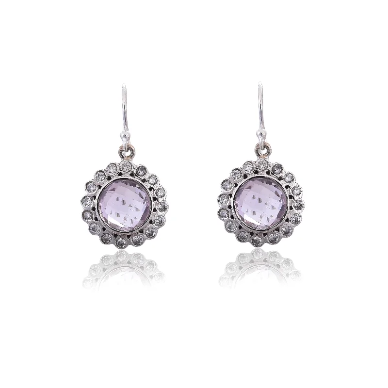 gemstone earrings for women-Silver Mountain Sterling Silver Amethyst along with CZ Earring