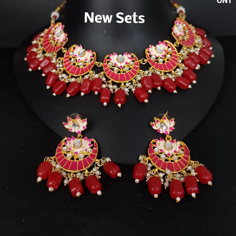 chic necklaces for women-Lucentarts Jewellery Gold Plated Meenakari Necklace Set