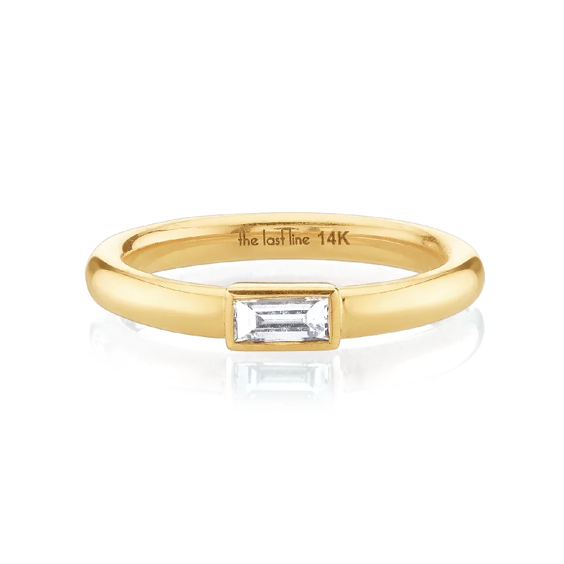 emerald cut engagement rings for women-Baguette Ring - White Diamond / 14k Yellow Gold