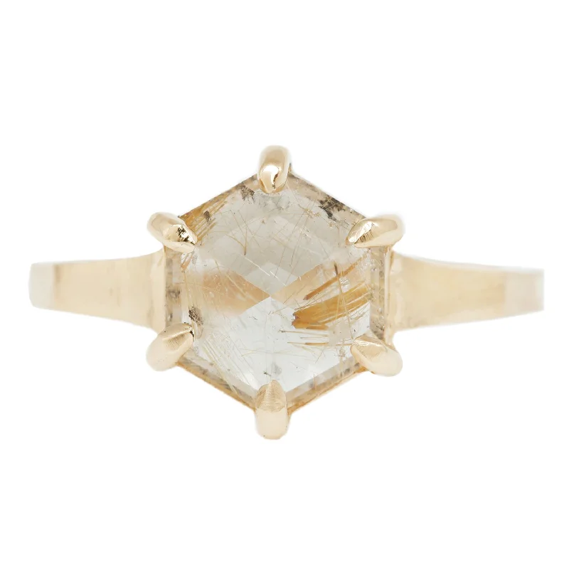 adjustable stone rings for women-Large Yellow Quartz Hexagon Ring