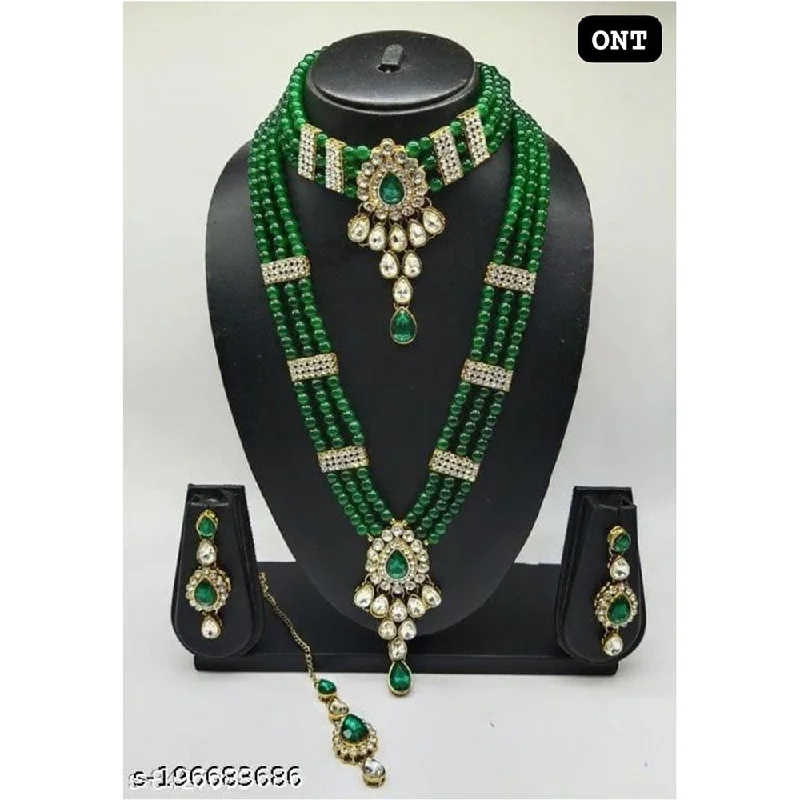 chunky necklaces for women-Lucentarts Jewellery Gold Plated Double Necklace Set