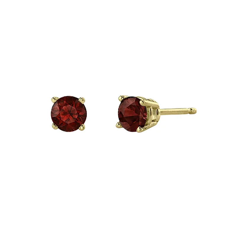 vintage hoop earrings for women-Garnet 14K Yellow Gold Stud Earrings